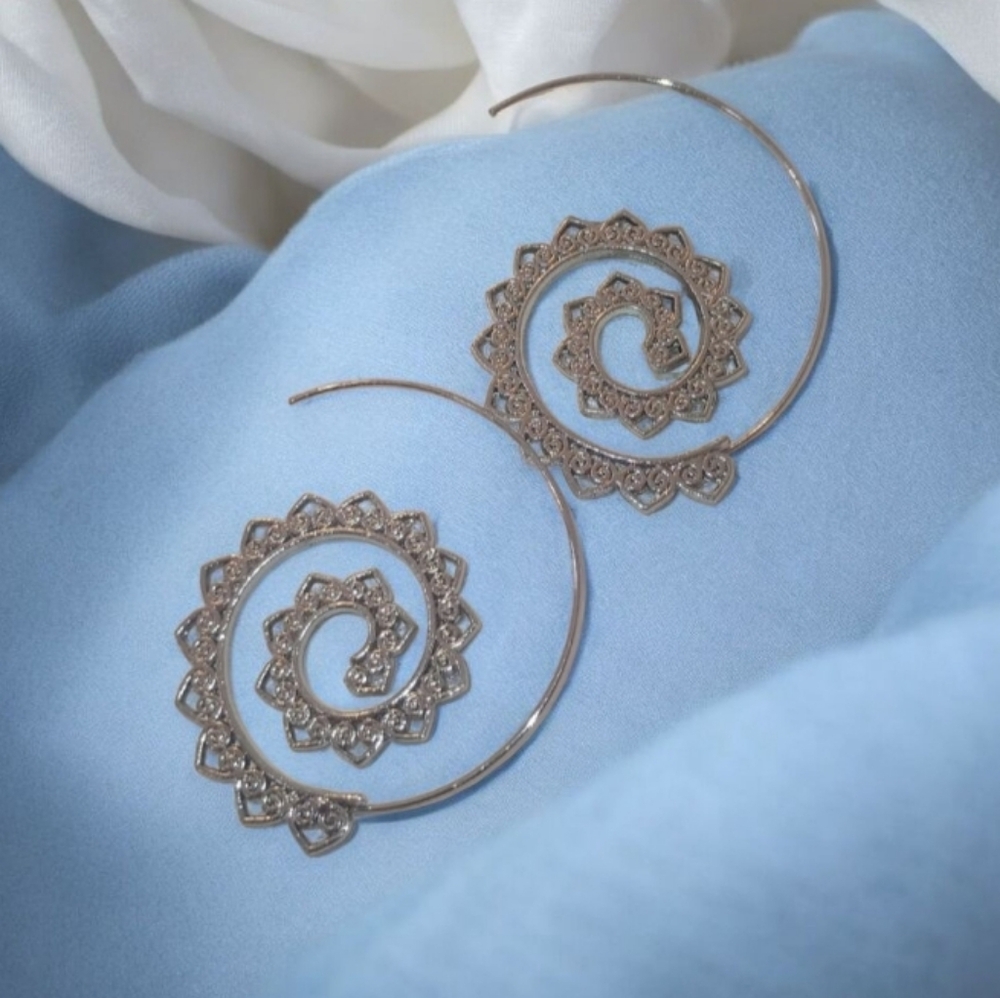 Spiral Hoop Earrings in Silver and Gold - Picture 5 of 16